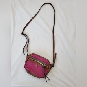 Chaps leather pebble raspberry color small cross body purse w/ silver hardware